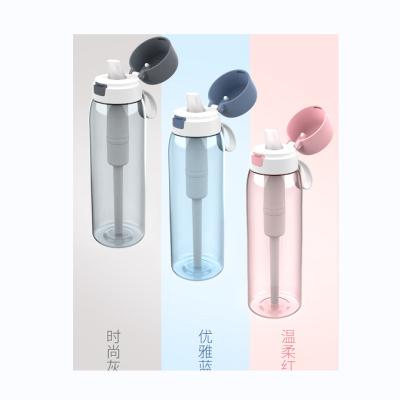 China Wholesale Custom Viable OEM BPA Free Travel Portable Wide Mouth Built In Filter Juice Water Sippy Plastic Sport Water Bottle for sale