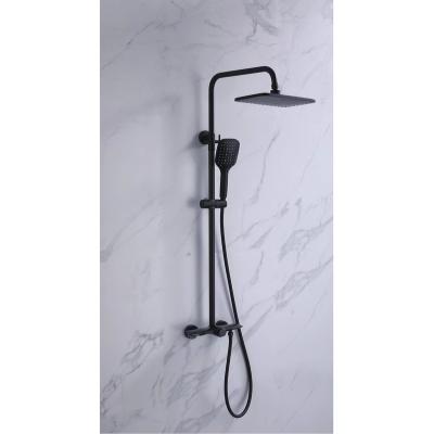 China With Slide Bar Black Bathroom Square Mixer Thermostatic Shower Valve With Overhead And Hand Held Rain Shower Anti-scald Shower Faucets for sale