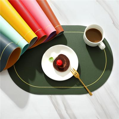 China 45x30CM Kitchen Accessories Table Mat Nordic Stripe Anti-Slip Water-Proof Place Mat PU Dining Table Heat Insulated Viable Pad for sale