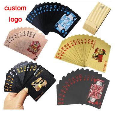 China Gift CUSTOM LOGO PVC plastic waterproof playing cards poker deck gold foil poker set tarot card for family game black silver red blue for sale