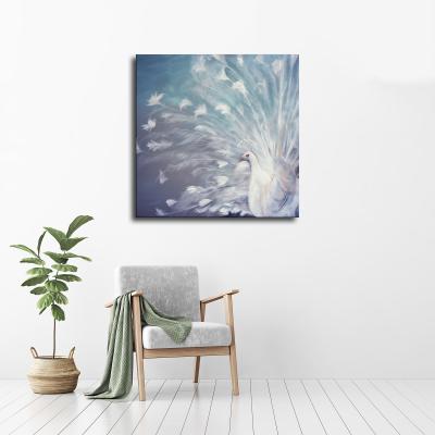 China Beautiful Waterproof+ECO-Friendly Painting Black And White Blue Animal Tall Abstract Peacock Oil On Canvas for sale