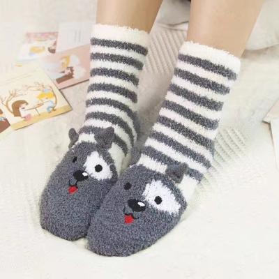 China Wholesale Daily and Home Last Wear Winter Warm Socks Embroidered Girls Plush Home Floor Socks for sale