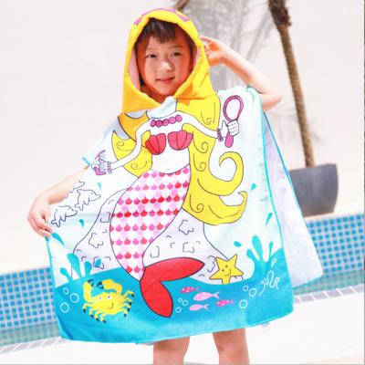 China Cute Hooded Kids Beach Cartoon Hooded Cloak Beach Towel Child Safe Towel for sale