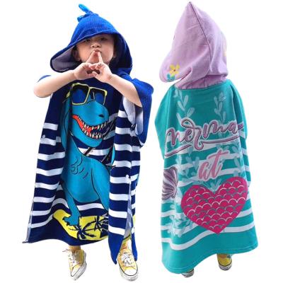 China Customized printed bath towel hooded microfiber poncho beach towel wholesale safe for kids for sale