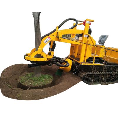 China Farm Crawler Excavator Skid Loader with Hydraulic Tree Cutter Digger Tree Spade Tree Mover Transplanter Uprooting Machine for sale