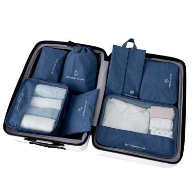 China Fashion Unique Large Capacity Waterproof 7 Pcs In 1 Cube Set Carry On Packing Cubes Set In Polyester Packing For Underwear Shoes Storage for sale