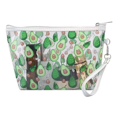 China Unique cute cartoon transparent UV printing fashion fruit PVC waterproof cosmetic bag for sale