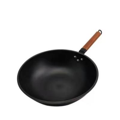 China Black Round Cast Iron Dia36cm Enameled Cast Iron Wok With Lid for sale