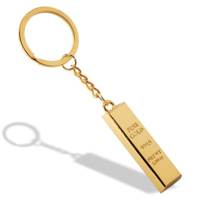 China Wholesale Custom Gift Bar Logo Metal Keychain Creative Gold Bar Keychain Chain With One Ring Keychain for sale