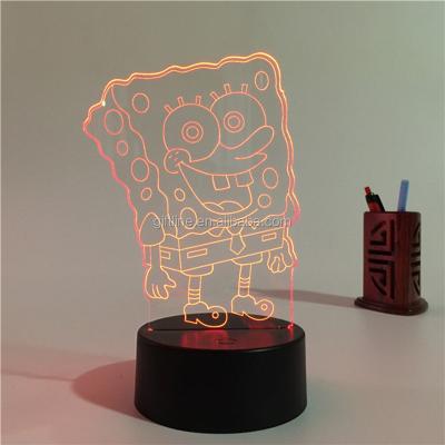 China Innovative Cute Acrylic Night Light Optical Illusion SpongeBob Kids Night Light for sale