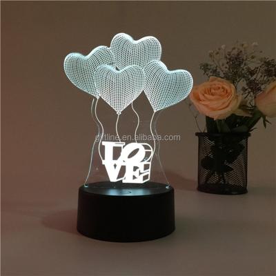 China Decoration 7 Color Changing Illusion Lamp 3d Touch Switch Four Hearts 3d Lamp Night Light For Promotion for sale