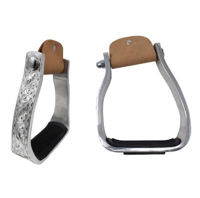 China FREE SAMPLE Comfortable Challenger Barrel Saddle Western Etched Angled Slanted Aluminum Stirrups for sale