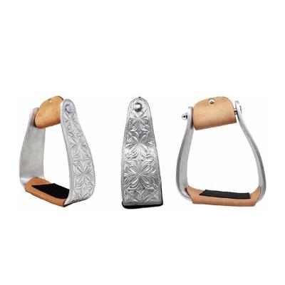 China FREE SAMPLE Western Horse Saddle Aluminum Engraved Tailpiece Angled Slanted Stirrups for sale