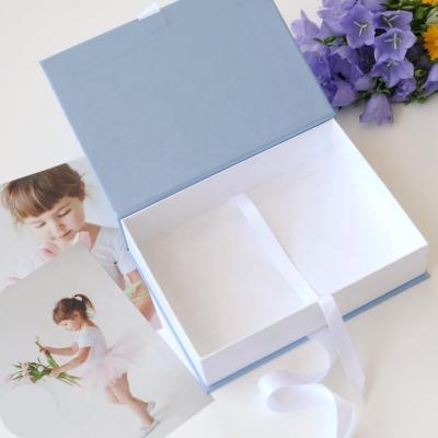 China Recyclable Custom Printing Keepsake Personalized Wedding Photo Storage Gift Paper Box With Ribbon for sale