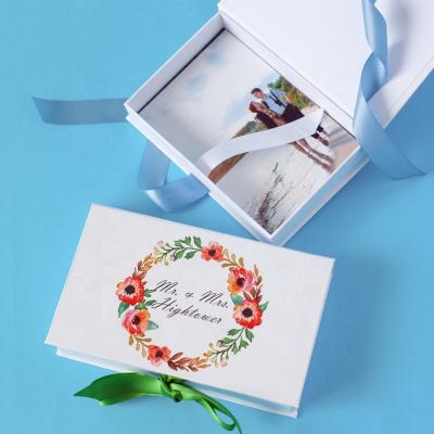 China Recyclable Custom Printing Keepsake Personalized Wedding Photo Storage Gift Paper Box With Ribbon for sale