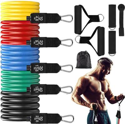 China Latex Fitness Pull Rope / TPE Long Latex Training Custom Yoga Tubes 11pcs 11 Pcs Resistance Band Pull Up Elastic Bar Set With Handle For Yoga for sale