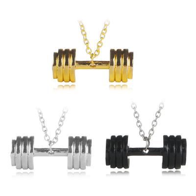 China Vintage Fitness Gym Stainless Steel Mens Dumbbell Charm Necklace Collana Dangle Chain For Men for sale