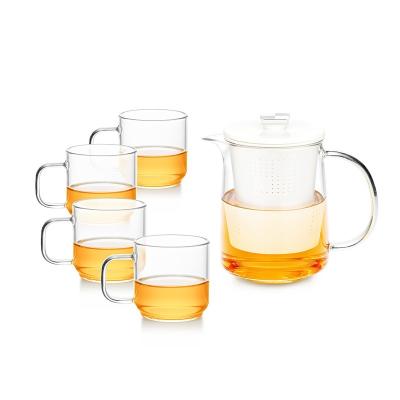 China 600ml Glass Strainer Teapot Kettle Tea Cup Set With Removable Infuser for sale