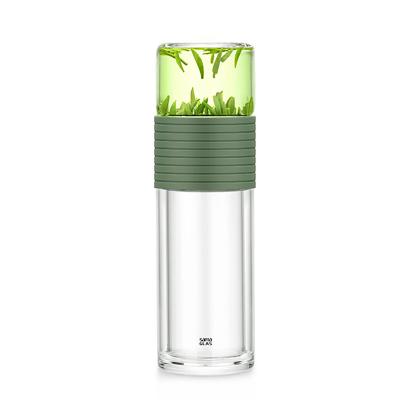 China Hoog borosilicaat buis Dubbelwand glas thee-infuusbeker Draagbaar met SS-filter Te koop