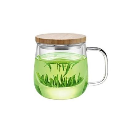 Chine Coupe à soucoupes de thé en verre à double paroi en borosilicate transparent avec couvercle en bambou à vendre