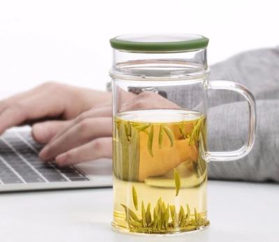 Cina Tazza per infusione di tè trasparente ad alto borosilicato di vetro a doppia parete Tazza da tè 380 ml con coperchio di plastica in vendita