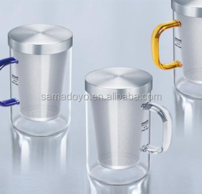 China Stainless Steel Lid Glass Tea Cup Travel Mug Modern With Handle 500ml for sale