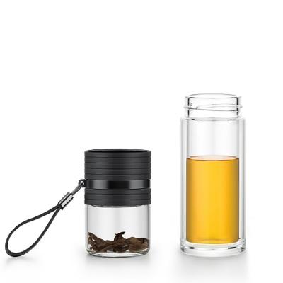 China 238ml Portable Double Wall Glass Tea Cup Mugs With Infuser And Lid for sale