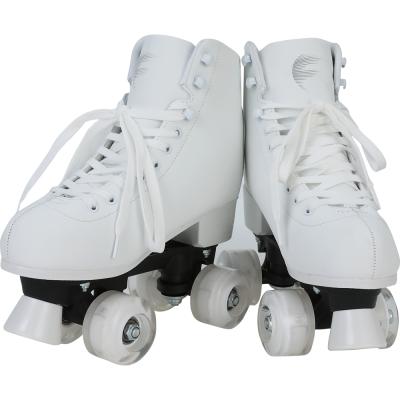 China Premium Genuine Leather Skate Shoes Quad Two-Row Unisex Glitter Flashing Roller Skates 4 Wheel For Women Adults for sale