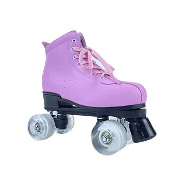 China Genuine Leather Stripe Shoes Quad Two-Row Unisex Glitter Flashing Roller Skates 4 Wheel Skating Shoes For Women Adults for sale