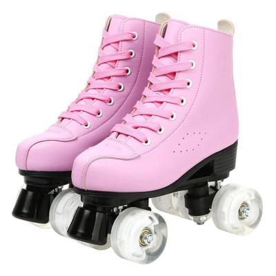 China Wholesale Adults Leisure Glitter Skater Shoes GENUINE LEATHER Bestselling Snap Two-Row Roller Skates 4 Wheels For Women Men for sale