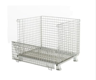 China Good Quality Collapsible Wire Folding Wire Mesh Container Foldable Storage Container Trolley Mesh Folding Box for sale