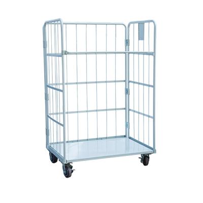 China Metal Welded Logistics Storage Trolley Warehouse Supermarket Storage Folding Wire Roll Cage Trolley for sale