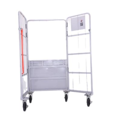 China Mesh Transport Trolleys Foldable Table Supermarket Folding Trolley Logistics Carts Warehouse Logistics for sale