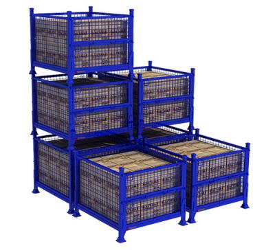 China Folding Storage Cage Metal Grid Box Turnover Iron Frame Stainless Steel Material Box Folding Steel Box for sale