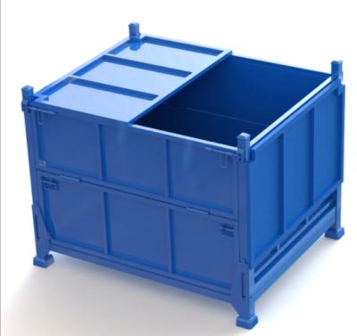 China Collapsible folding box with lid metal turnover box logistics dustproof stackable folding recyclable basket for sale