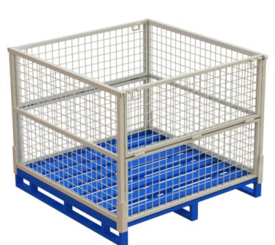 China Folding Pallet Box Can Be Put On Shelf Fence Is Detachable Four-sided Fork-in Heavy Duty Grid Box for sale