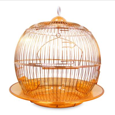 China Breathable High-Grade Golden Bird Cage Round Metal Bird Cage With Tray For Small Bird Pet Cages Carriers for sale