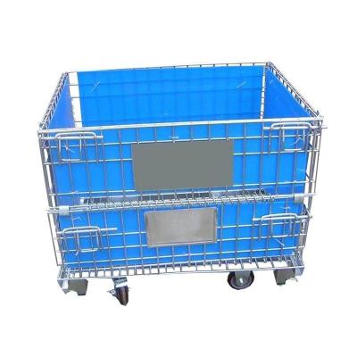 China Good Quality Collapsible Wire Folding Wire Mesh Container Foldable Storage Container Trolley Mesh Folding Box for sale