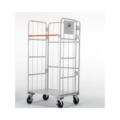 China Folding Wire Mesh Cart Storage Metal Trolley with Wheels Logistics Trolley Cart Warehouse Cage Safety Foldable Logistic Trolley for sale