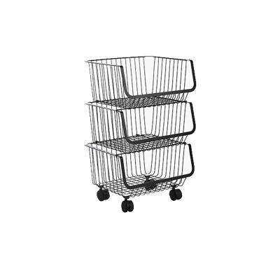 China Fruit Vegetable Viable Basket Wire Metal Fruit Basket Storage Stackable Rolling Organizer with Casters Serving Rack for Kitchen for sale