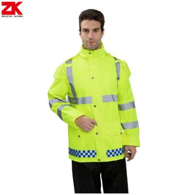 China Custom Wholesale High Visibility Safety Water Proof Low MOQ Logo Reflective Raincoat for sale