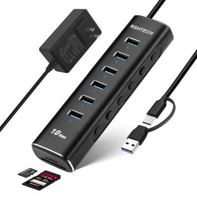 China RSHTECH Data Transfer+SD/TF Card Reader Powered USB 3.1/3.2 SD/TF Hub Gen2 Power Supply 10Gbps 24W Aluminum 1-in-1 USB Card Reader USB Hub For Computer pc macbook pro for sale