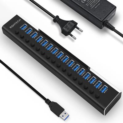 China RSHTECH Multiport USB 3.0 Switches 16 Ports Separate Hub Splitter 100W Power Plug and Play Power Adapter Plug and Play for PC Laptop for sale