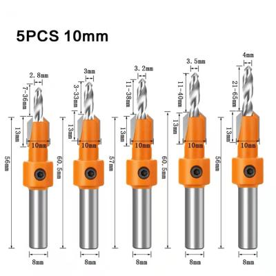 China Wood Drilling 5 Pcs 8/10 Mm Blade Diameter Countersink Drill Bit Set for sale