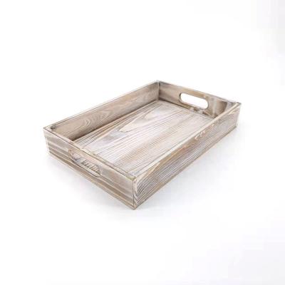 China Sustainable Rectangular Solid Wood Tray Kitchen Farmhouse Decor For Coffee, Breakfast, Dinner for sale