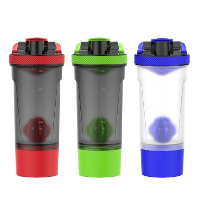 China Hot Selling Viable RTS 720ml 25oz PP Plastic Protein Shaker Sports Bottle With Storage Container for sale