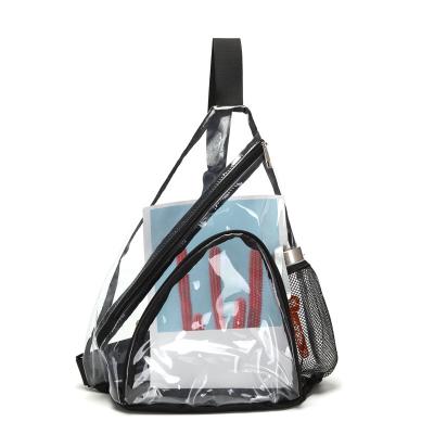 China Logo Transparent Casual Custom Daypack Stadium Water Resistant Chest Approved Cross - Body Backpack Clear PVC Sling Bag For Women And Men for sale