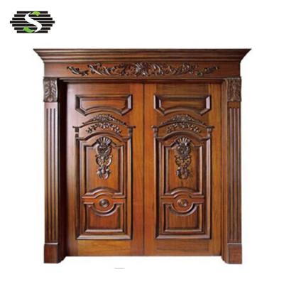 China New Design Eco-Friendly Entrance Open Front Interior Antique Double Leaf Carved Wood Solid Wood Door For Living Room for sale