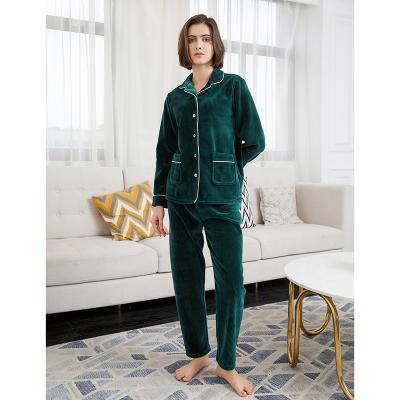 China 2021 High Quality Winter Velvet Thick Sleepwear Breathable Soft Women 2 Pieces Long Sleeve Pajamas Set for sale