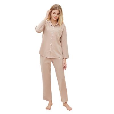 China High Quality Basic Sleepwear Style Women Breathable Cotton 2 Pieces Long Sleeve Cotton Pajamas Set for sale